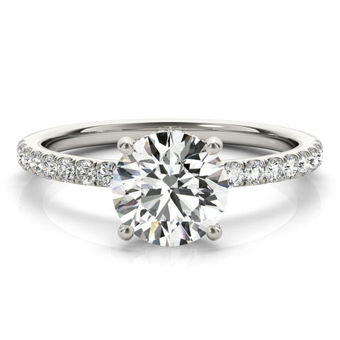 Platinum Emerald Solitaire Diamond Pavé Band with Four-Prong Setting