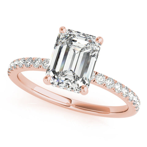 Rose gold Emerald Cut Diamond Pave Band Solitaire Ring with Four-Prong Setting