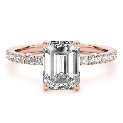 Rose gold Emerald Cut Diamond Pave Band Solitaire Ring with Four-Prong Setting