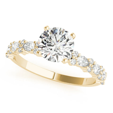 Yellow gold Heart Solitaire with Side Stones, Pave Band, Four-Prong Setting
