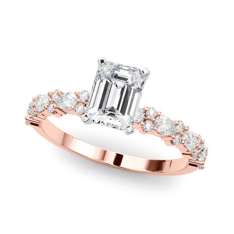 Rose gold Radiant Solitaire with Side Stones, Pave Band, Four-Prong Setting