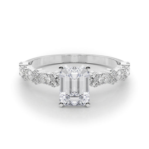 Platinum Radiant Solitaire with Side Stones, Pave Band, Four-Prong Setting