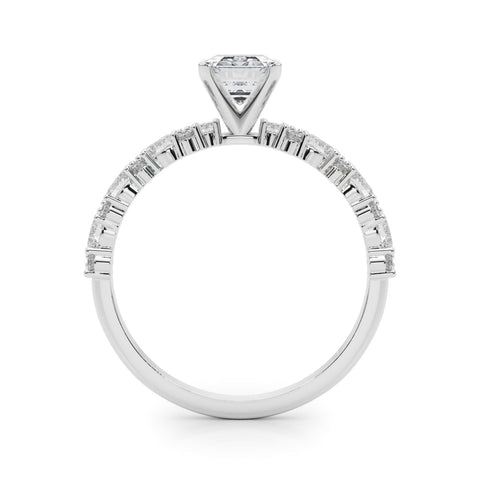 Platinum Radiant Solitaire with Side Stones, Pave Band, Four-Prong Setting