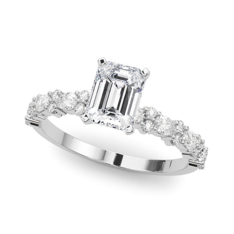 Platinum Radiant Solitaire with Side Stones, Pave Band, Four-Prong Setting