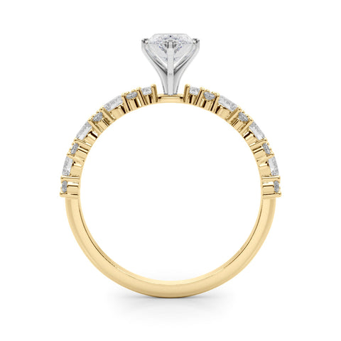Yellow gold Marquise Solitaire with Side Stones, Pave Band, Four-Prong Setting