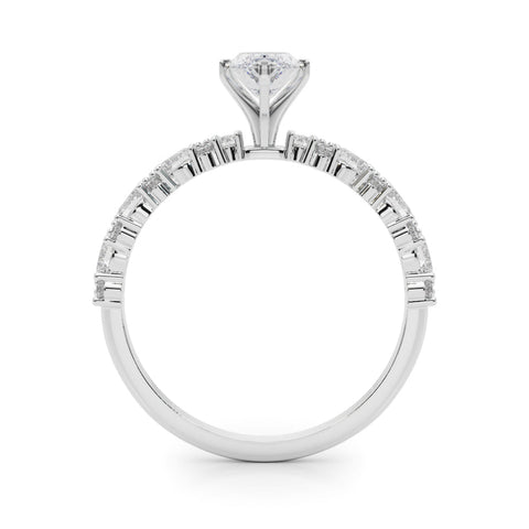 Platinum Marquise Solitaire with Side Stones, Pave Band, Four-Prong Setting