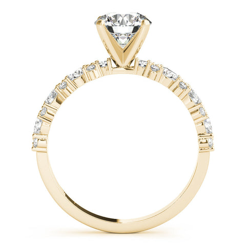 Yellow gold Heart Solitaire with Side Stones, Pave Band, Four-Prong Setting