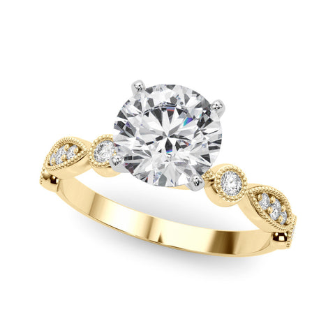 Yellow gold Heart Milgrain Bezel Diamond Engagement Ring with Solitaire Prong Setting