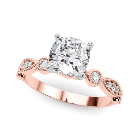 Rose gold Cushion Milgrain Bezel Diamond Engagement Ring with Solitaire Prong Setting