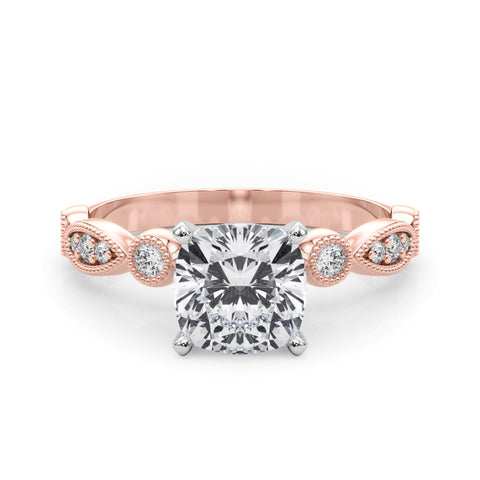 Rose gold Cushion Milgrain Bezel Diamond Engagement Ring with Solitaire Prong Setting