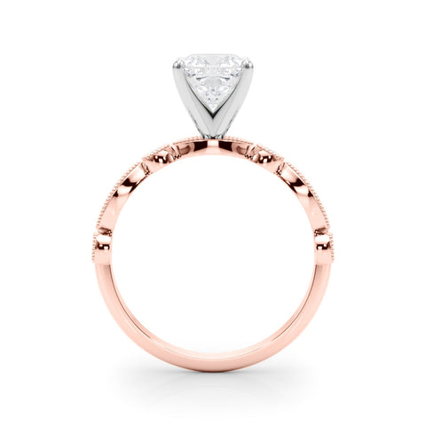 Rose gold Cushion Milgrain Bezel Diamond Engagement Ring with Solitaire Prong Setting
