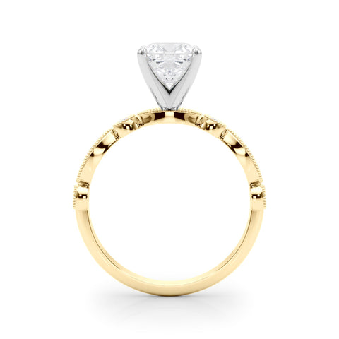 Yellow gold Cushion Milgrain Bezel Diamond Engagement Ring with Solitaire Prong Setting