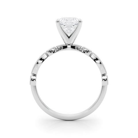 White gold Cushion Milgrain Bezel Diamond Engagement Ring with Solitaire Prong Setting