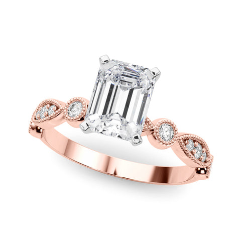 Rose gold Radiant Milgrain Bezel Diamond Engagement Ring with Solitaire Prong Setting
