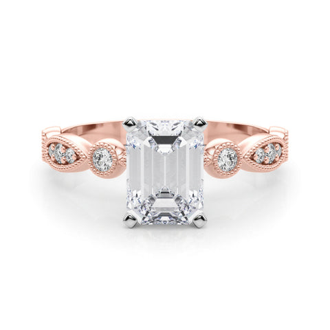 Rose gold Radiant Milgrain Bezel Diamond Engagement Ring with Solitaire Prong Setting