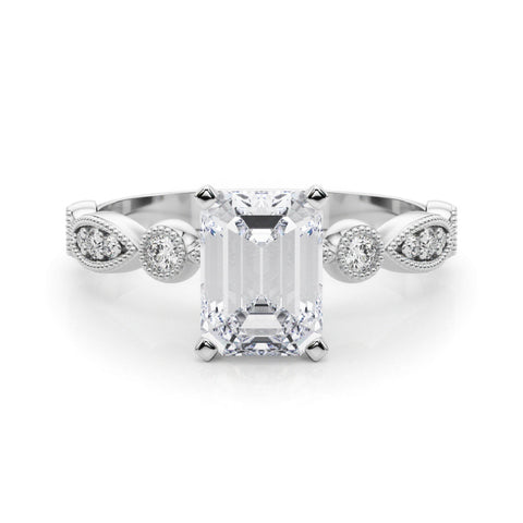 Platinum Radiant Milgrain Bezel Diamond Engagement Ring with Solitaire Prong Setting
