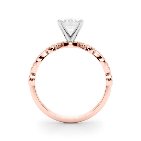 Rose gold Emerald Milgrain Bezel Diamond Engagement Ring with Solitaire Prong Setting