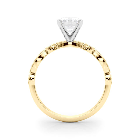 Yellow gold Radiant Milgrain Bezel Diamond Engagement Ring with Solitaire Prong Setting