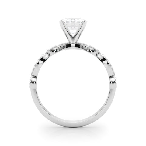 Platinum Radiant Milgrain Bezel Diamond Engagement Ring with Solitaire Prong Setting