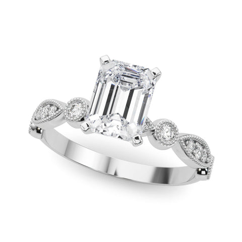 White gold Radiant Milgrain Bezel Diamond Engagement Ring with Solitaire Prong Setting