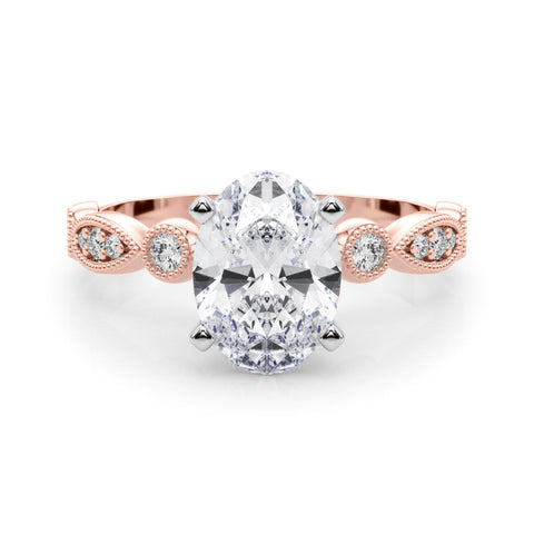 Rose gold Oval Milgrain Bezel Diamond Engagement Ring with Solitaire Prong Setting