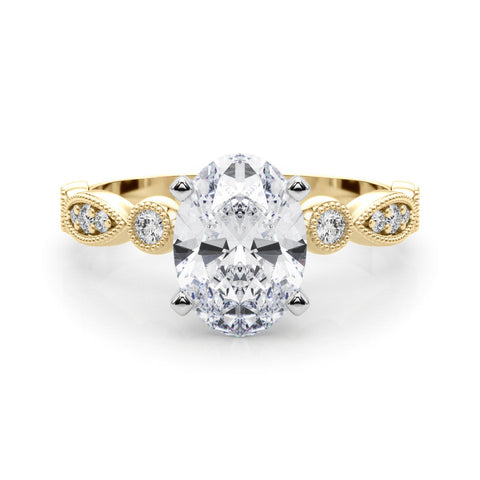 Yellow gold Oval Milgrain Bezel Diamond Engagement Ring with Solitaire Prong Setting