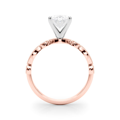 Rose gold Oval Milgrain Bezel Diamond Engagement Ring with Solitaire Prong Setting