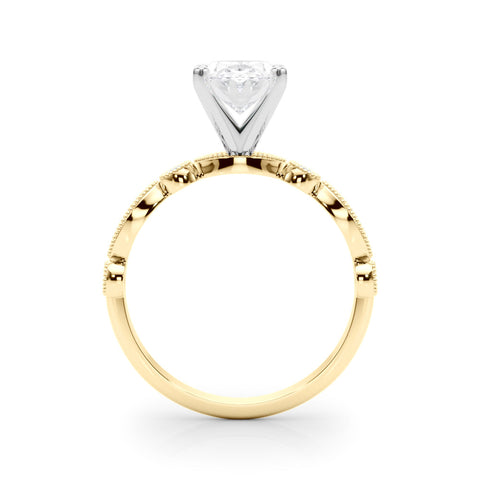 Yellow gold Oval Milgrain Bezel Diamond Engagement Ring with Solitaire Prong Setting