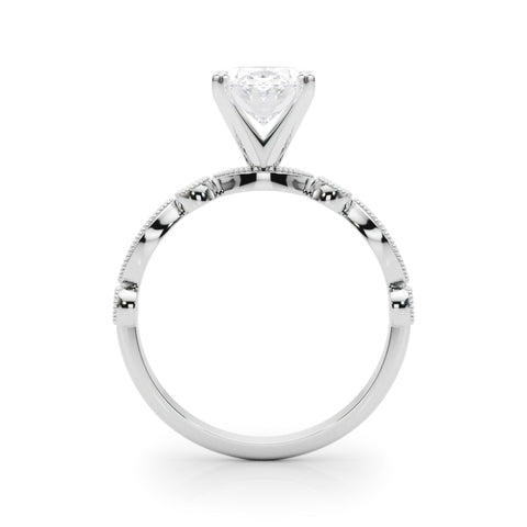 White gold Oval Milgrain Bezel Diamond Engagement Ring with Solitaire Prong Setting