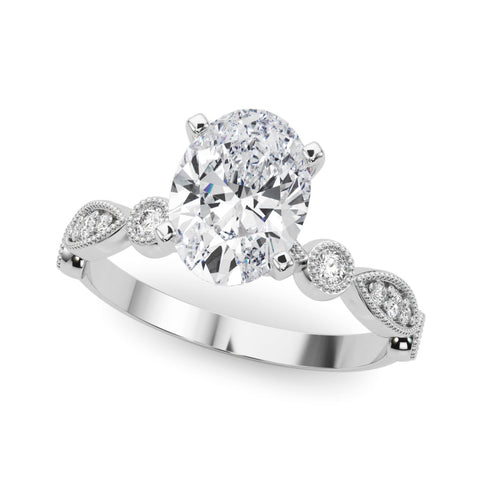 Platinum Oval Milgrain Bezel Diamond Engagement Ring with Solitaire Prong Setting