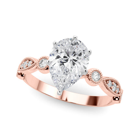 Rose gold Pear Milgrain Bezel Diamond Engagement Ring with Solitaire Prong Setting