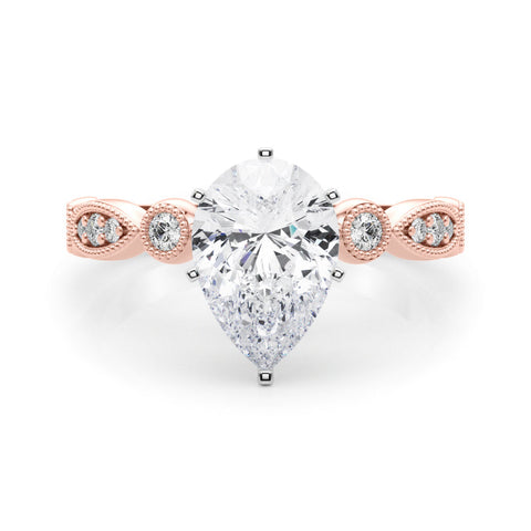 Rose gold Pear Milgrain Bezel Diamond Engagement Ring with Solitaire Prong Setting