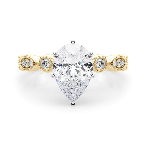 Yellow gold Pear Milgrain Bezel Diamond Engagement Ring with Solitaire Prong Setting