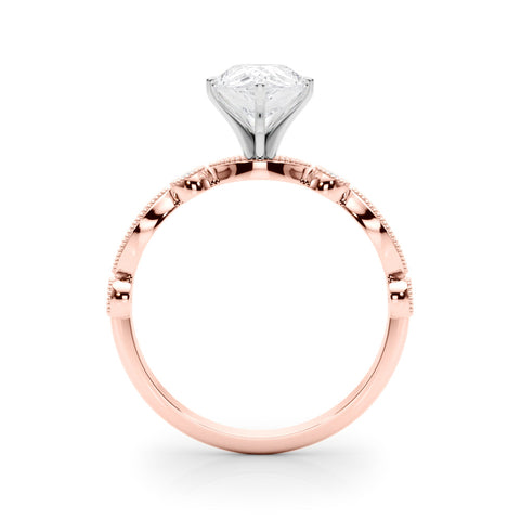 Rose gold Pear Milgrain Bezel Diamond Engagement Ring with Solitaire Prong Setting