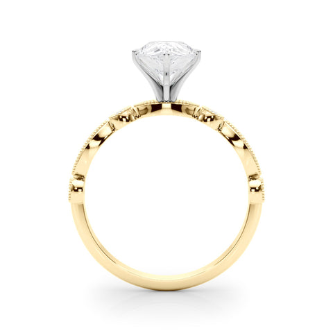 Yellow gold Pear Milgrain Bezel Diamond Engagement Ring with Solitaire Prong Setting