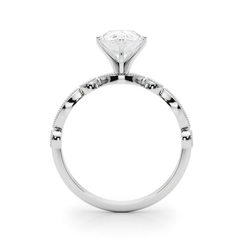 White gold Pear Milgrain Bezel Diamond Engagement Ring with Solitaire Prong Setting