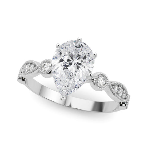 White gold Pear Milgrain Bezel Diamond Engagement Ring with Solitaire Prong Setting