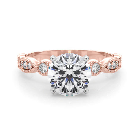 Rose gold Round Milgrain Bezel Diamond Engagement Ring with Solitaire Prong Setting