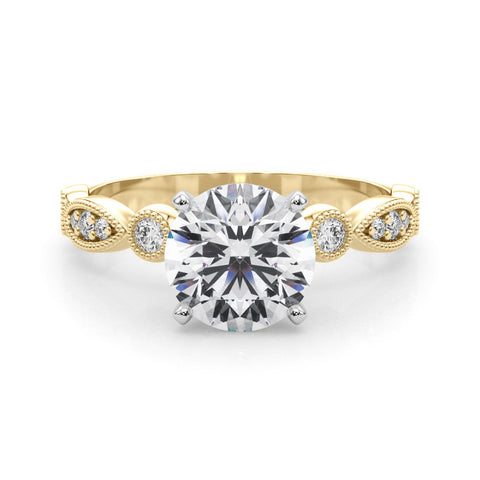 Yellow gold Round Milgrain Bezel Diamond Engagement Ring with Solitaire Prong Setting