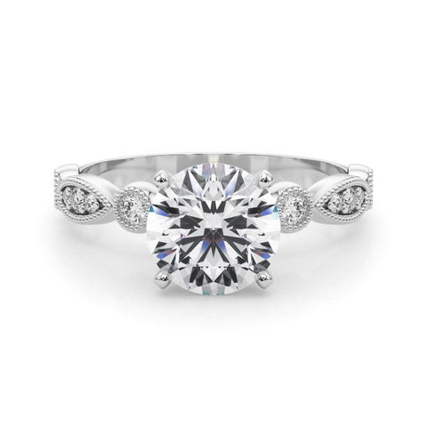 Platinum Round Milgrain Bezel Diamond Engagement Ring with Solitaire Prong Setting