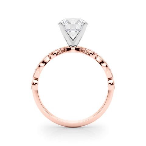Rose gold Round Milgrain Bezel Diamond Engagement Ring with Solitaire Prong Setting