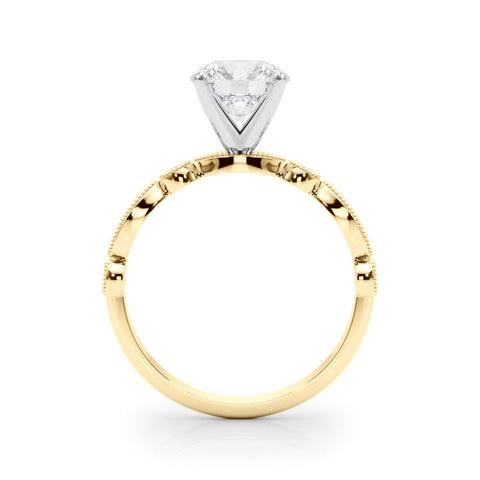 Yellow gold Round Milgrain Bezel Diamond Engagement Ring with Solitaire Prong Setting