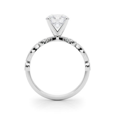 White gold Round Milgrain Bezel Diamond Engagement Ring with Solitaire Prong Setting