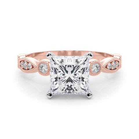 Rose gold Princess Milgrain Bezel Diamond Engagement Ring with Solitaire Prong Setting