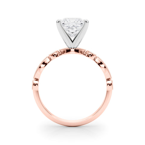 Rose gold Princess Milgrain Bezel Diamond Engagement Ring with Solitaire Prong Setting