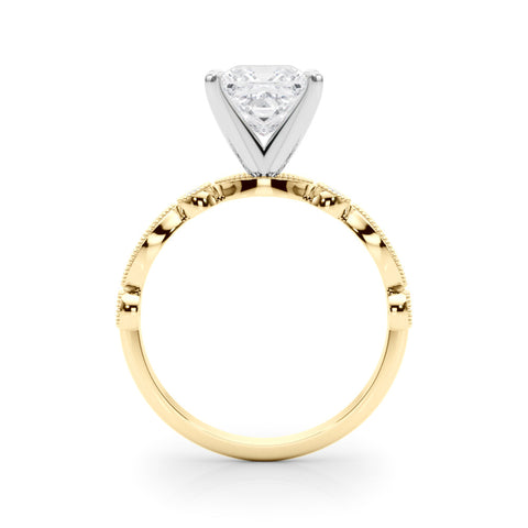 Yellow gold Princess Milgrain Bezel Diamond Engagement Ring with Solitaire Prong Setting