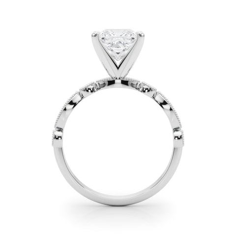 Platinum Princess Milgrain Bezel Diamond Engagement Ring with Solitaire Prong Setting