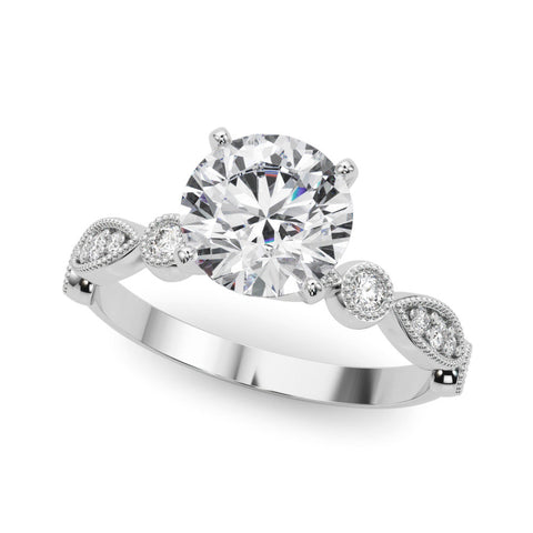 Platinum Round Milgrain Bezel Diamond Engagement Ring with Solitaire Prong Setting