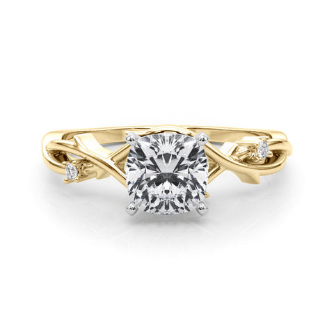 Yellow gold Fancy Green Cushion cut Solitaire Twisted Band Prong Setting Ring