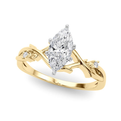 Yellow gold Marquise Solitaire Twisted Band Prong Setting Ring